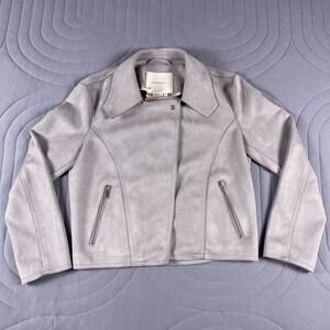 Anthropologie Expressway Moto Jacket Women's XS Faux Suede Gray Cropped Open